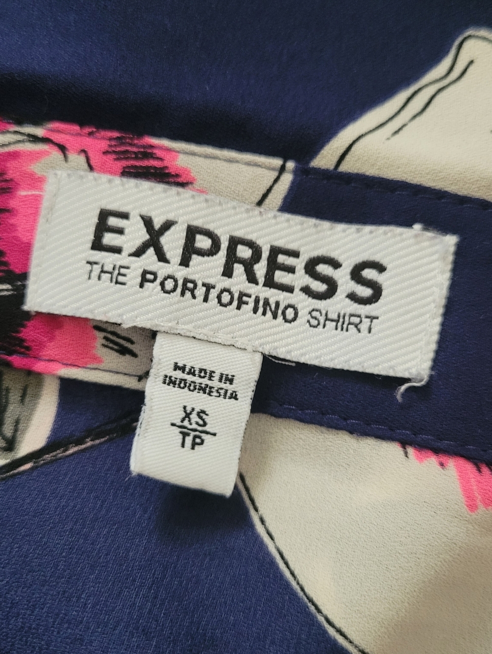 Express The Portofino Shirt Button Up Navy Floral Print XS - Picture 9 of 10